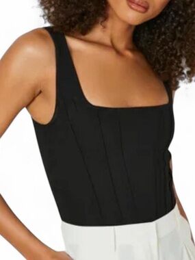Boohoo Tall Black Square Neck Corset-Style Bodysuit